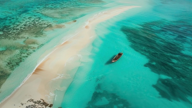 Luftansicht eines Bootes an einem unberührten Strand