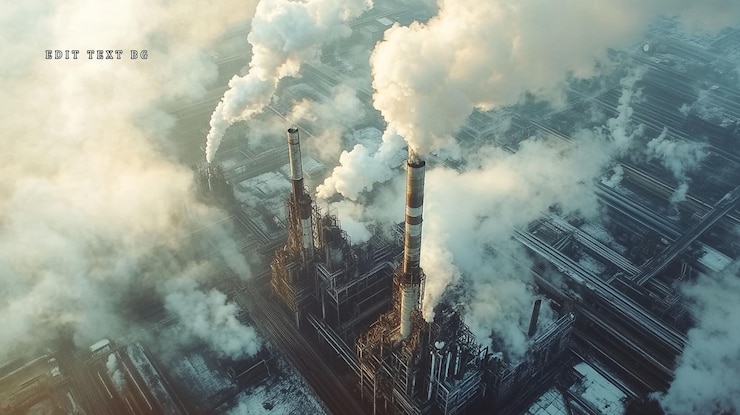 PSD luftaufnahme von industrie-räuchern, die umweltverschmutzung in die atmosphäre emittieren