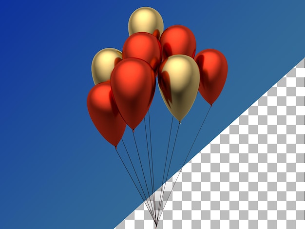 Luftballons 3d gerendertes rotes Gold lokalisiert