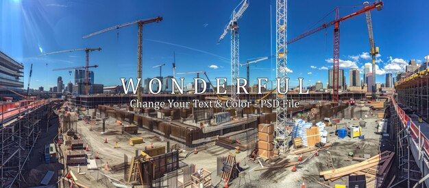 Lugar de construcción con grúas y edificios