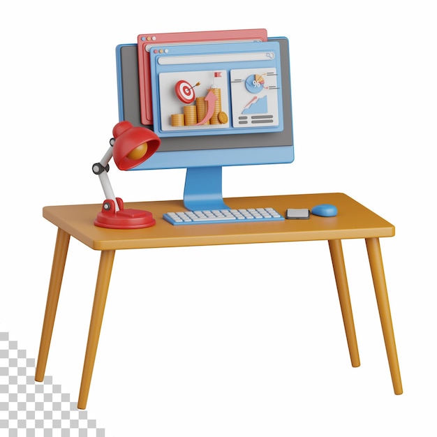 Lugar de trabajo de representación 3d aislado útil para el diseño corporativo y financiero de la empresa de la industria empresarial
