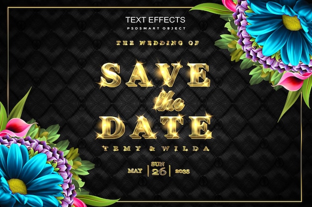 Lujo guardar la fecha tarjeta de invitación de boda maqueta de estilo de texto 3D