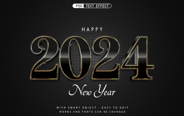 lujo moderado diseño feliz año nuevo 2024 efecto de texto editable
