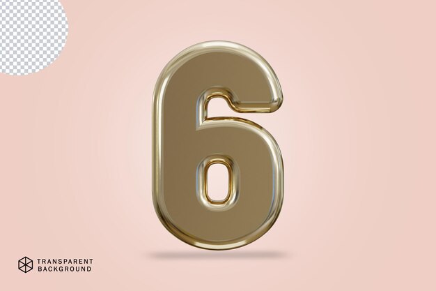lujo número dorado 6 tipografía renderizado en 3D