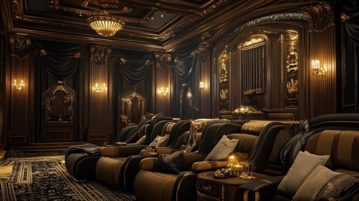 PSD un lujoso cine en casa con una decoración elegante