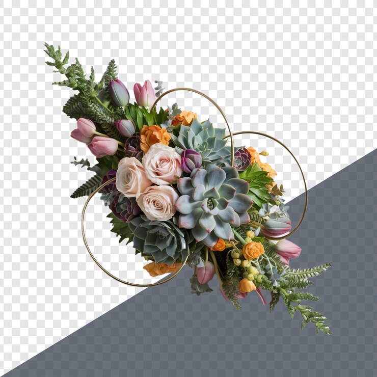 Un lujoso ramo de bodas con una variedad de hermosas flores aisladas sobre un fondo transparente