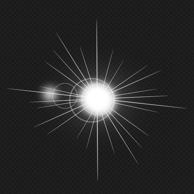 Une lumière blanche éclate avec des rayons blancs isolés sur fond transparent