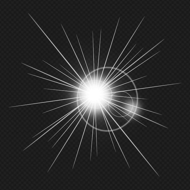 Une lumière blanche éclate avec des rayons blancs isolés sur fond transparent