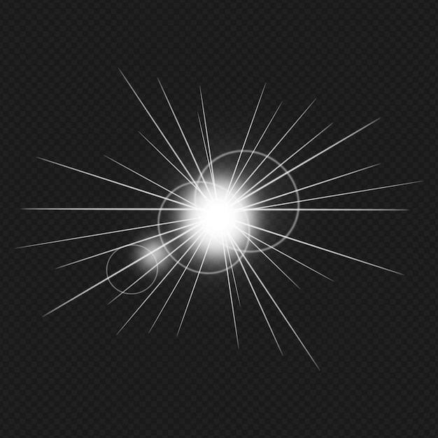 Une lumière blanche éclate avec des rayons blancs isolés sur fond transparent