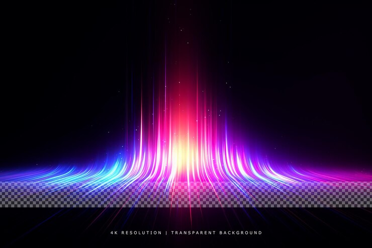 La lumière LED, la technologie du futur, la scène dynamique, le néon, les rayons colorés, la magie, les lignes rapides.