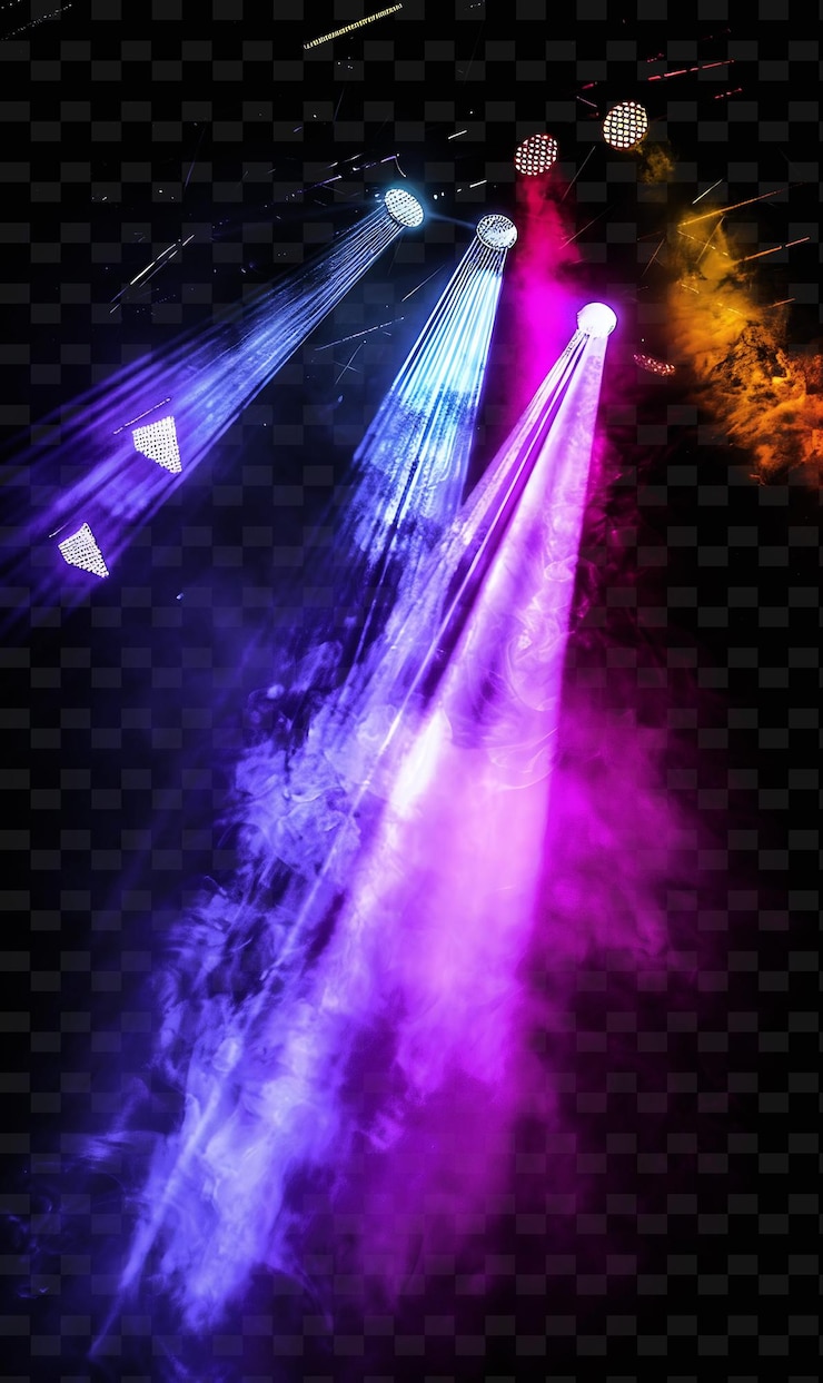PSD lumières de concert avec des faisceaux colorés des teintes vives générant un design d'effet de lumière au néon png y2k