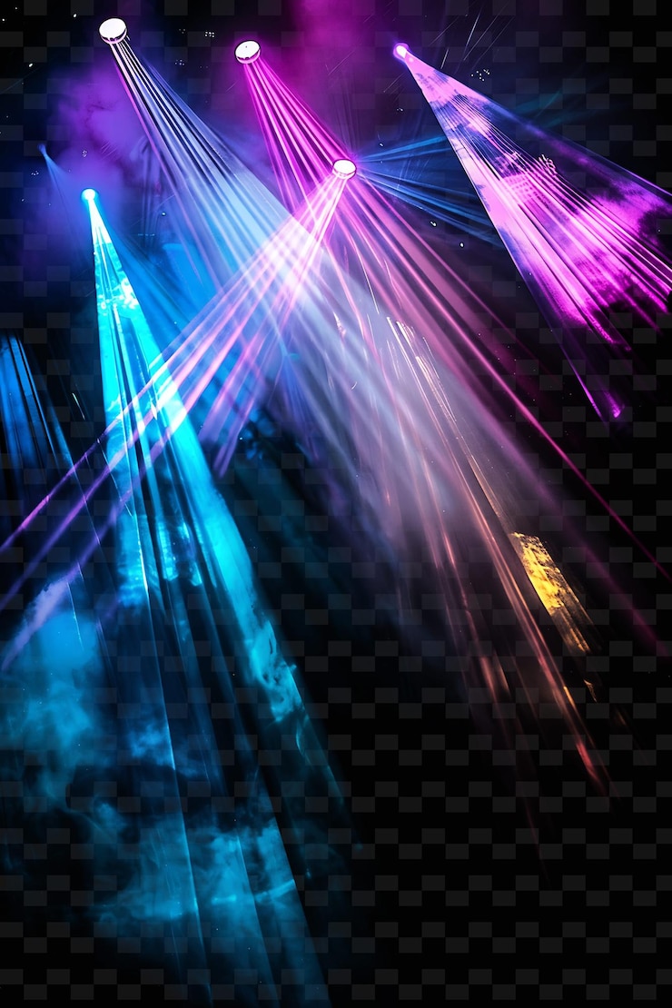 PSD lumières de concert avec des faisceaux colorés des teintes vives générant un design d'effet de lumière au néon png y2k
