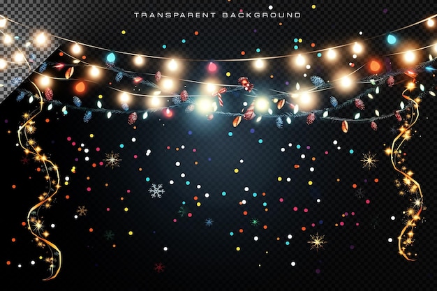 Des lumières de Noël colorées sur un fond transparent