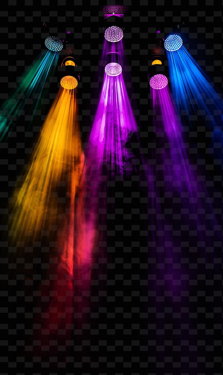 PSD lumières de scène avec des gels colorés nuances vives créant theatrica png y2k design d'effets de lumière au néon