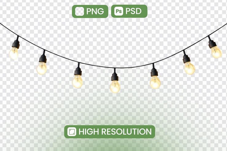 PSD luminarias de cuerda con bombillas transparentes descarga psd png gratuita