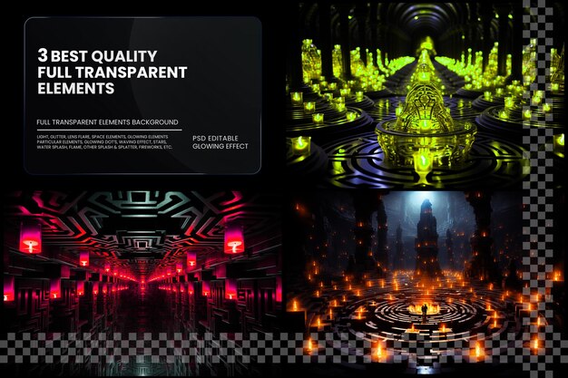 luminary labyrinth intricate patterns of light forming on transparent background