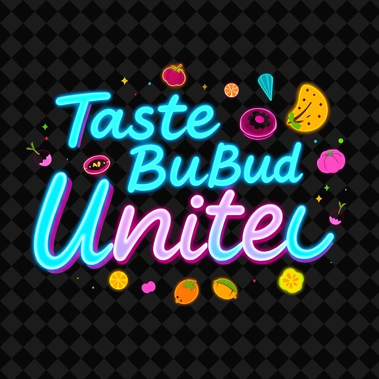 PSD luminosas papilas gustativas se unen el texto brilla con neón azul y brillante c png inspirado en el neón decor de alimentos