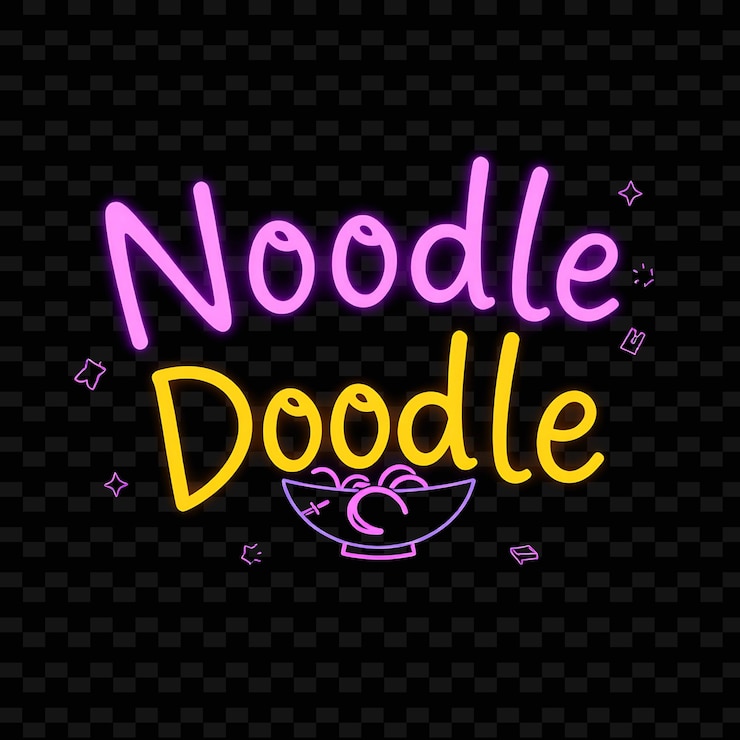 PSD luminoso noodle doodle texto brilla con neon púrpura y lavanda accom neon yummy tipografía diseño