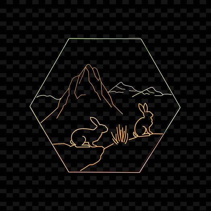 PSD luminosos tambores de neón dentro de una silueta hexágono ilustración del paisaje naturaleza diseños del paisaje