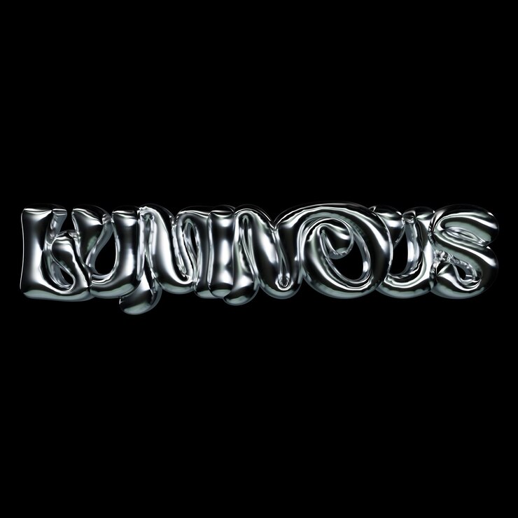 PSD luminous 3d chrome text