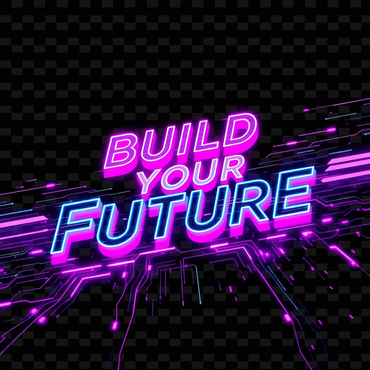 PSD luminous construya su futuro pulsos de texto con vívido neón violeta y lavanda glitch art data strea
