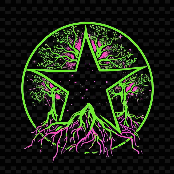 PSD luminous neon mangrove forests within a silhouette star land illustration nature landscape designs