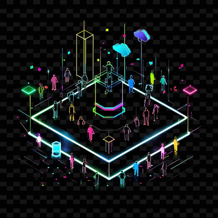 PSD luminous neon super pac with donors and signs landscape insi neon line art landscape background