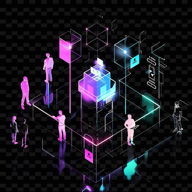 PSD luminous neon voter id with members and signs landscape insi neon line art landscape background