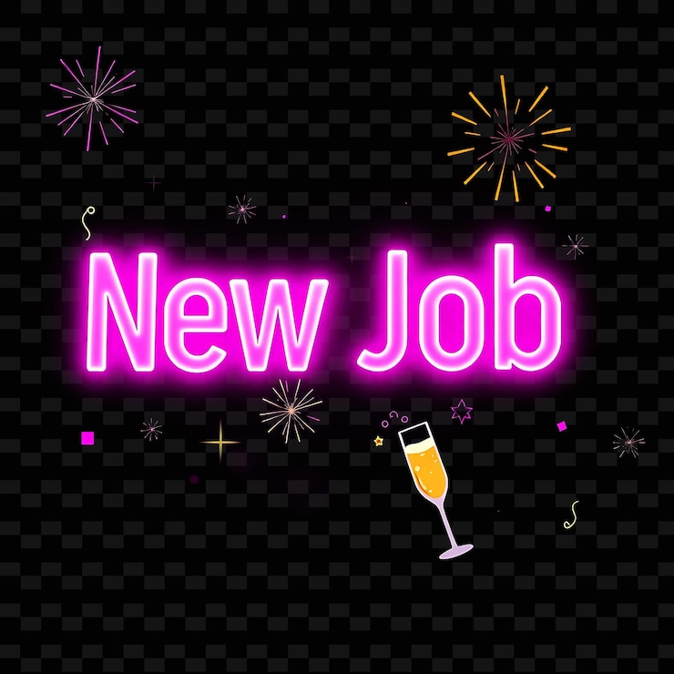 PSD luminous new job text brilla con neón fuchsia vibrante y rosa caliente en negrita y llamativo p lindo