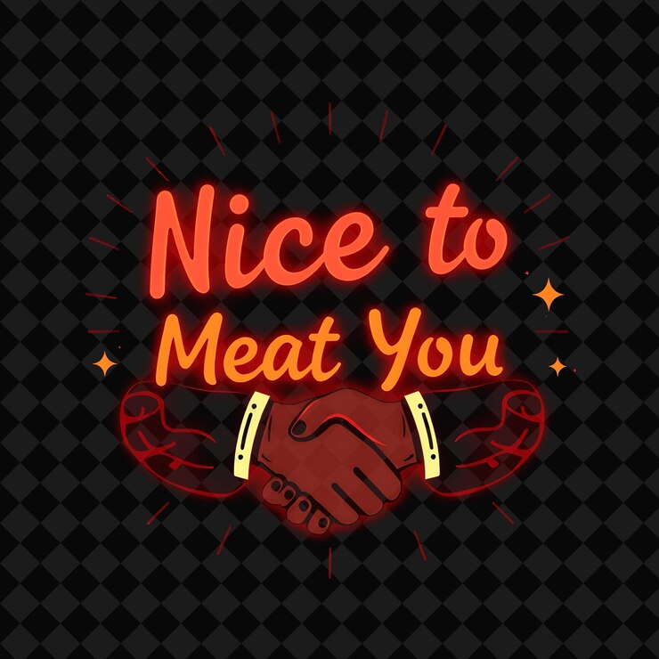 PSD luminous nice to meat you text se irradia en rojo profundo y marrón con png inspirado en la decoración de alimentos de neón