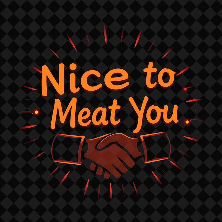 PSD luminous nice to meat you text si irradia in rosso intenso e marrone con png inspirato neon food decor