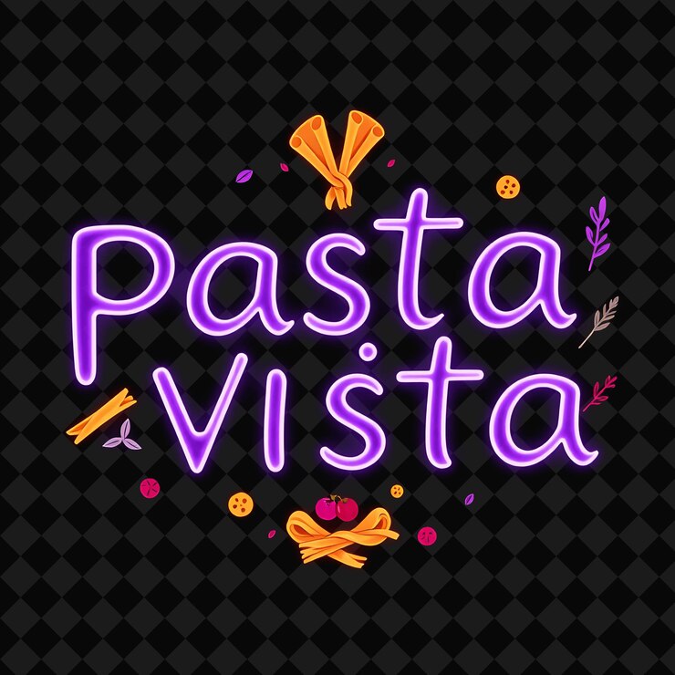 PSD luminous pasta la vista texto brilla con neon púrpura y lavanda png inspirado en la decoración de alimentos de neón f
