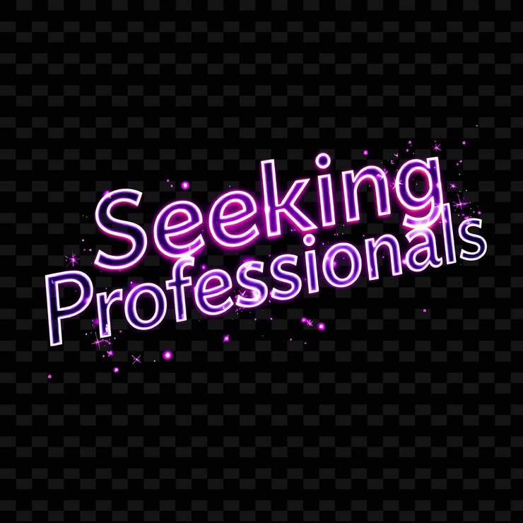 PSD luminous seeking professionals texto con una mezcla de neon infundido púrpura e índigo holográfico