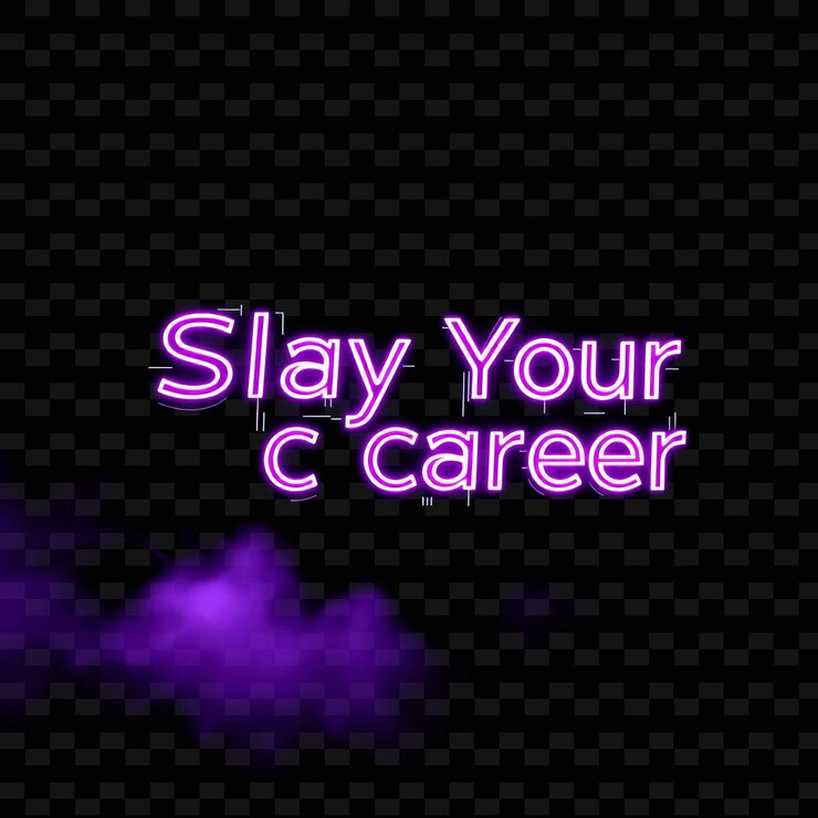 PSD luminous slay your career text pulses with vivid neon violet and lavender glitch art data stream