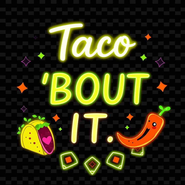 PSD luminous taco bout it text brilla con verde neón y cal acompañado de neón deliciosa tipografía designe