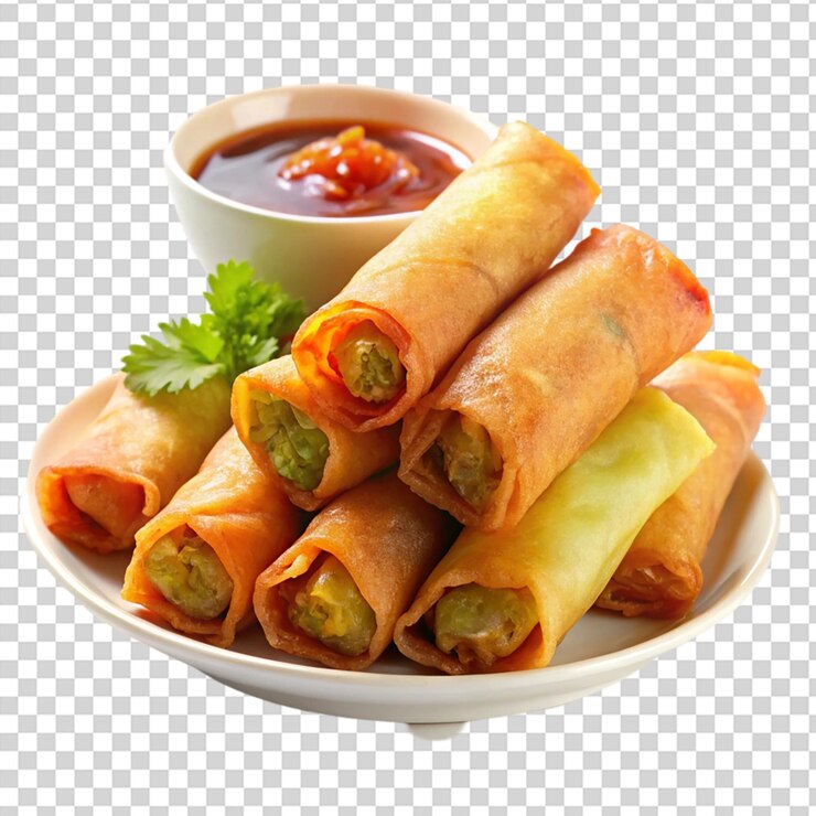 PSD lumpia de cerdo filipino frito aislado sobre un fondo transparente