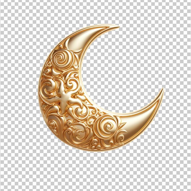 Luna arabesca aislada sobre un fondo blanco oro árabe forma de luna vintage ilustración en 3d ornamento de oro