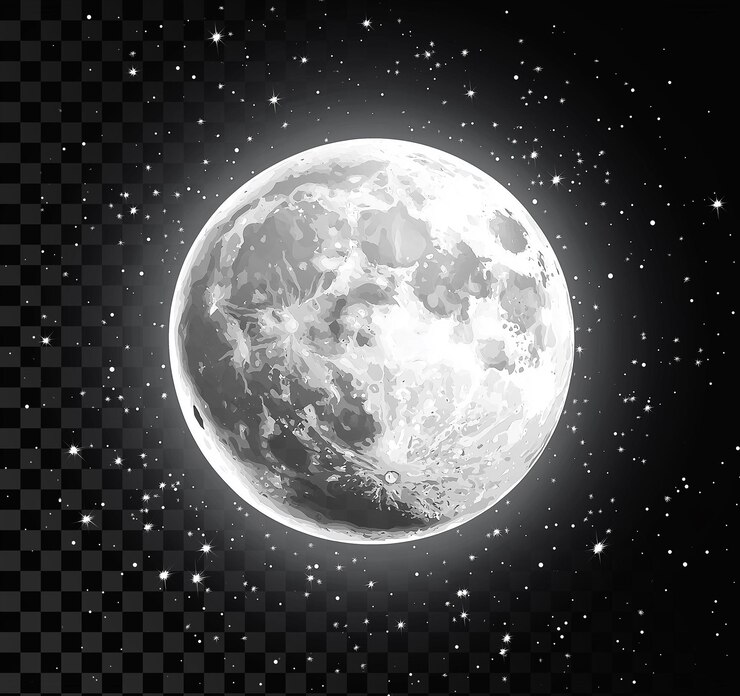 PSD luna bianca con le stelle e la terra luminosa su uno sfondo trasparente