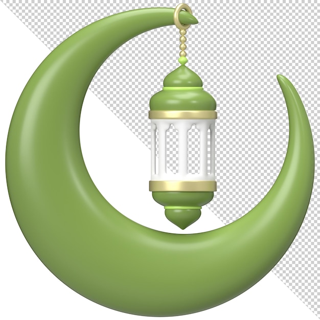 luna creciente con linterna islámica 3D para el Ramadán y la ilustración de Eid