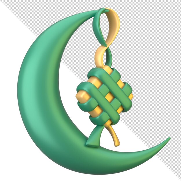 PSD luna creciente de ramadán 3d con el icono de ketupat