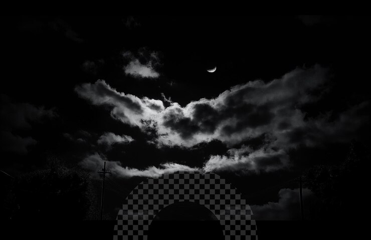 PSD una luna está detrás de las nubes en el cielo y la luna es visible