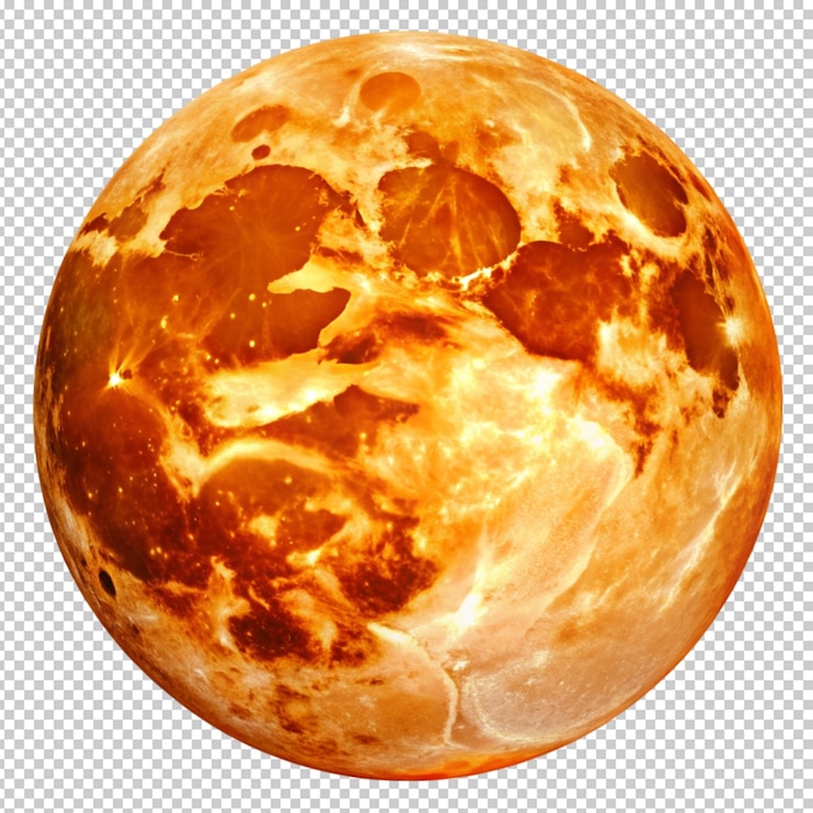 PSD luna llena de color naranja sobre un fondo transparente