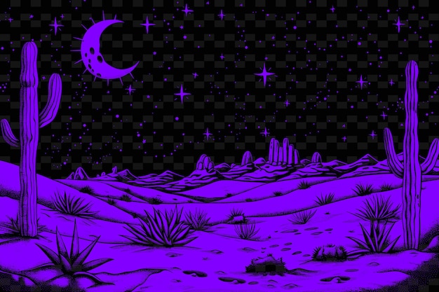 una luna púrpura y las estrellas están en el cielo nocturno