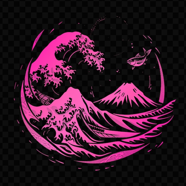 Luna rosa con una gaviota en un fondo negro