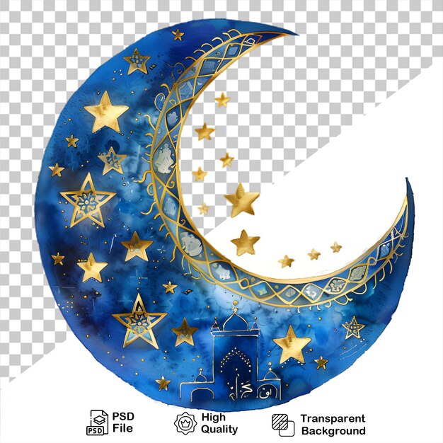PSD une lune bleue aquarelle avec une étoile sur un fond transparent avec un fichier png