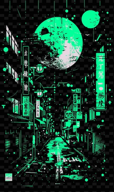 Une Lune Verte Suspendue Au-dessus D'une Rue Avec Une Lune Vert En Arrière-plan