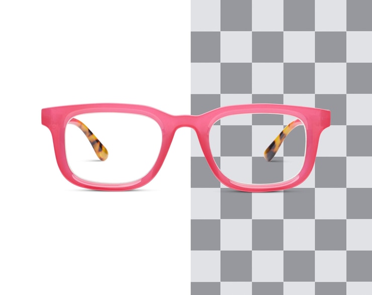 PSD une lunette rose avec un fond blanc et un fond noir et blanc.