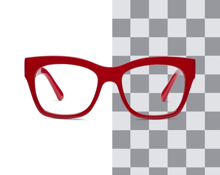 PSD une lunette rouge avec un fond blanc et une monture noire.