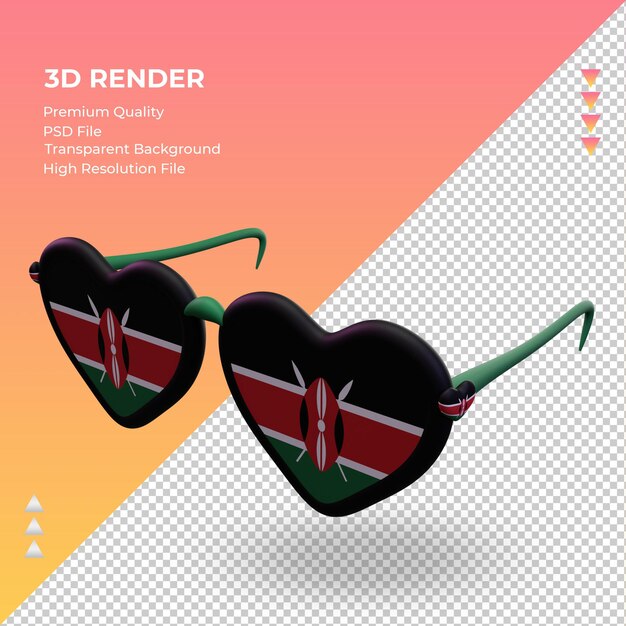 Lunettes de soleil 3d amour drapeau Kenya rendu vue droite
