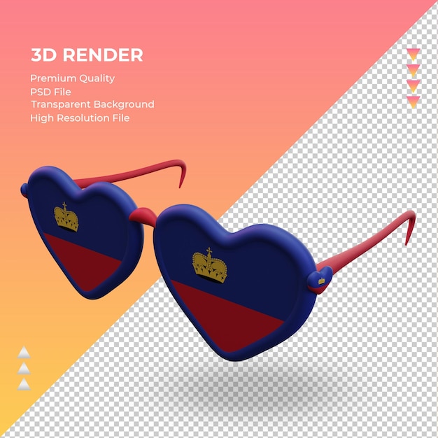 Lunettes De Soleil 3d Amour Drapeau Liechtenstein Rendu Vue Droite